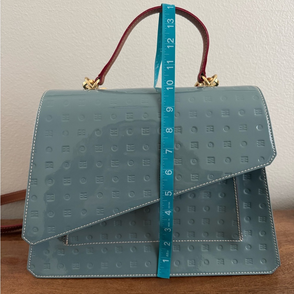 Arcadia Greenish Blue Crossbody Bag with Tan Strap - Picture 9 of 9